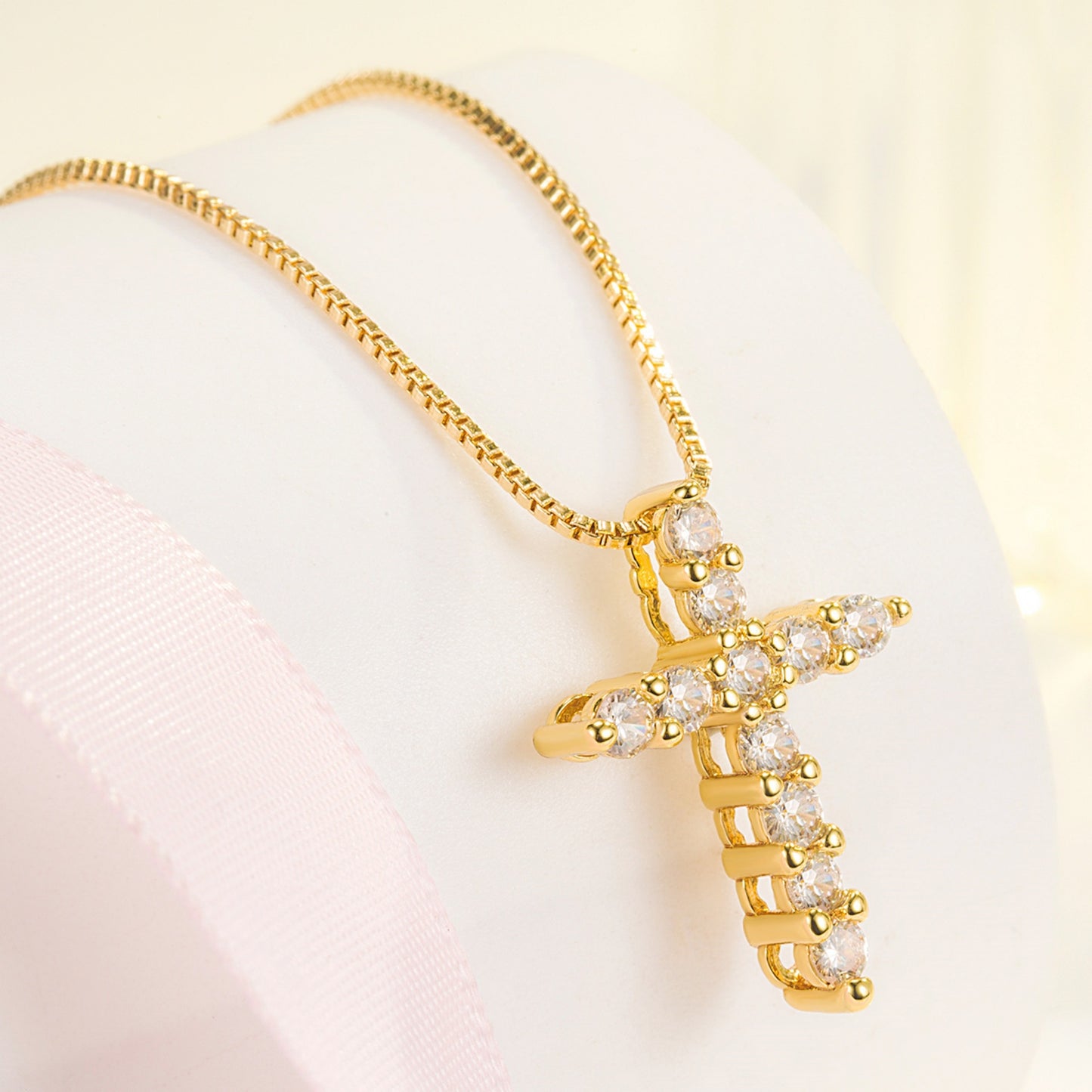 Cross Simple Rhinestone Yellow Gold Clavicle Pendants