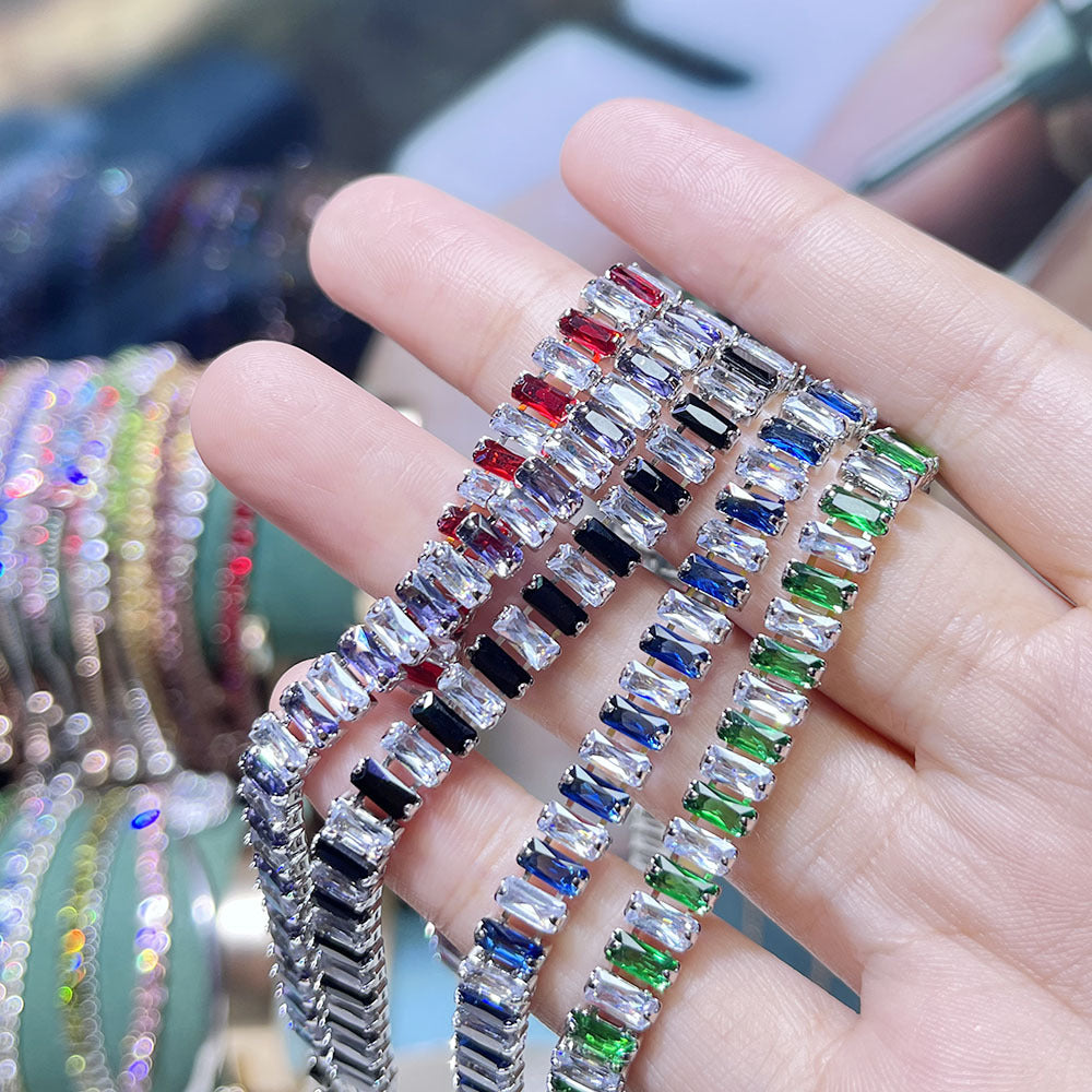 Colorful Zircon Rectangular Full Diamond Tennis Bracelets