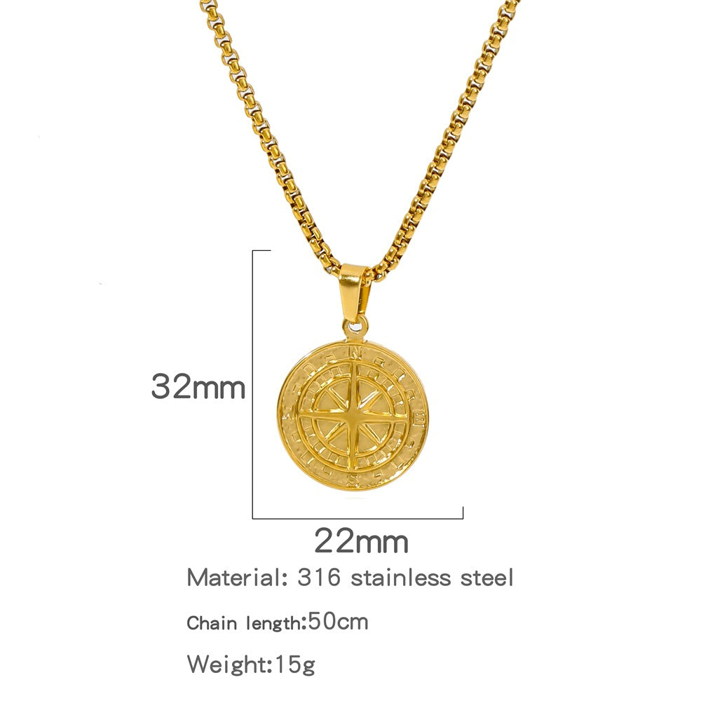 Men's Fashion Viking Nordic Style Metal Compass Necklaces