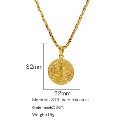 Men's Fashion Viking Nordic Style Metal Compass Necklaces