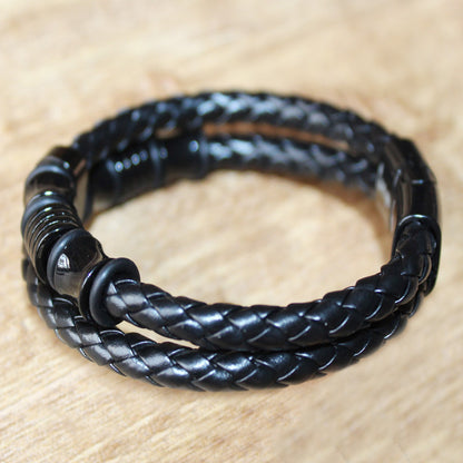 Men's Black Leather Rope Woven Handmade Bracelets