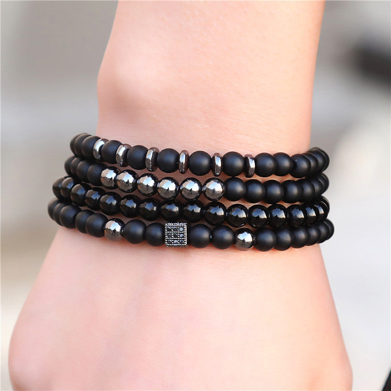 Men's Beaded Suit Haematite Cross Dumbbell Zircon Bracelets