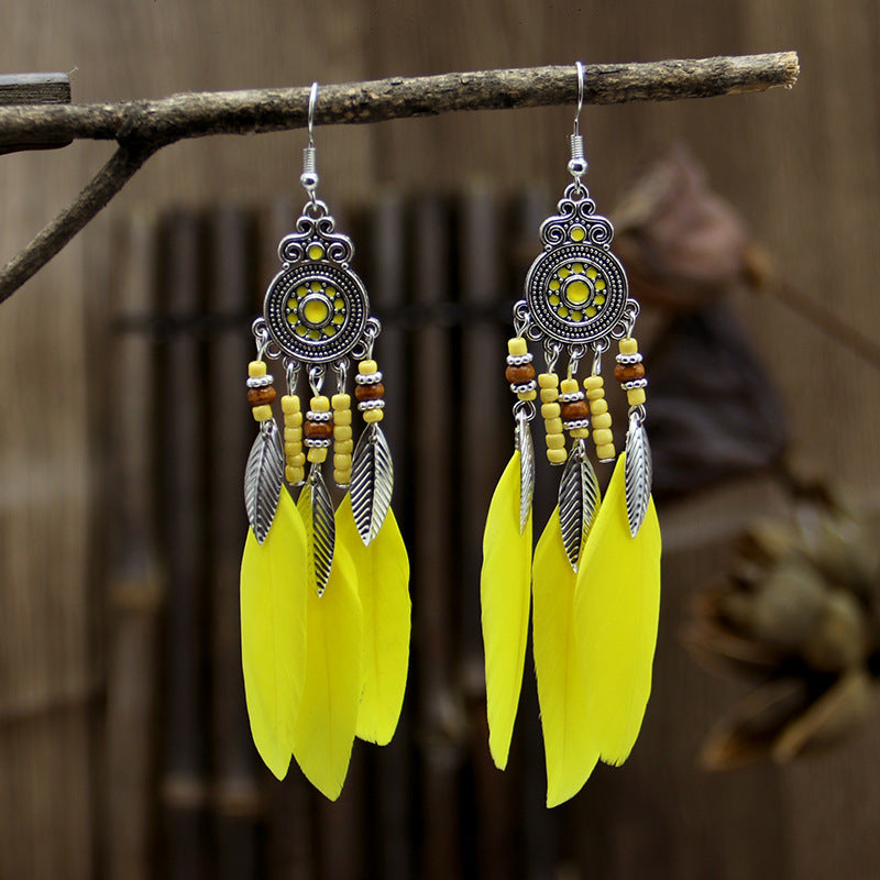 Bohemian Feather Ethnic Yunnan Travel Vintage Earrings