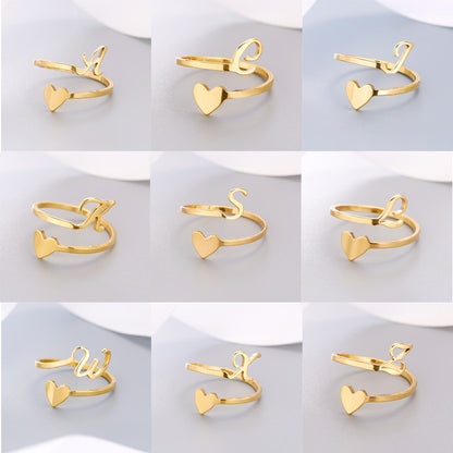 Popular Stylish Simple Letter Stainless Steel Open Three-dimensional Love Rings