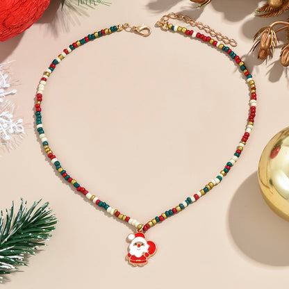 Christmas Colorful Beaded Female Santa Claus Necklaces