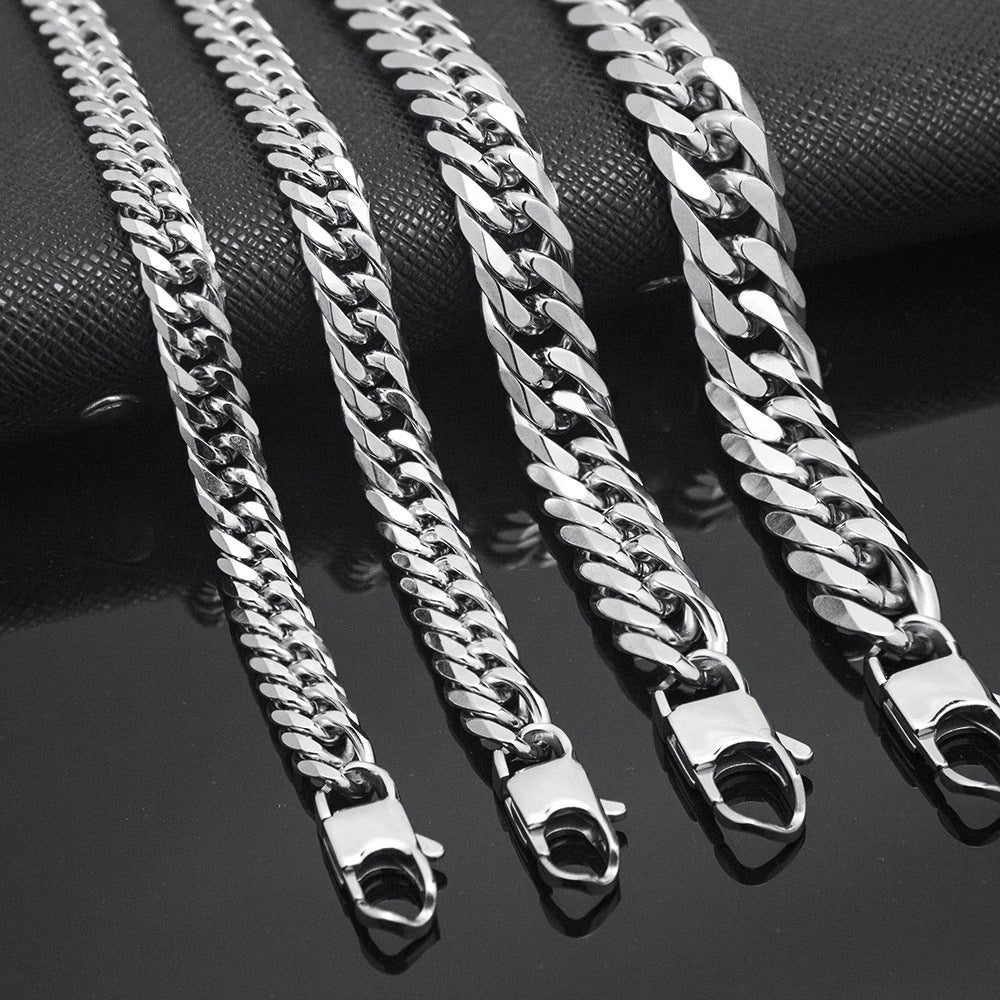 Men's Link Chain Double Buckle Grinding Surface Necklaces