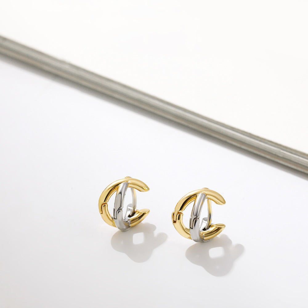 Circle Simple Elegant Gold Sier Two-color Earrings