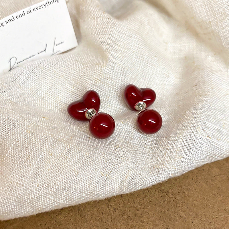 Gold Electroplated Sier Needle Red Dripping Earrings