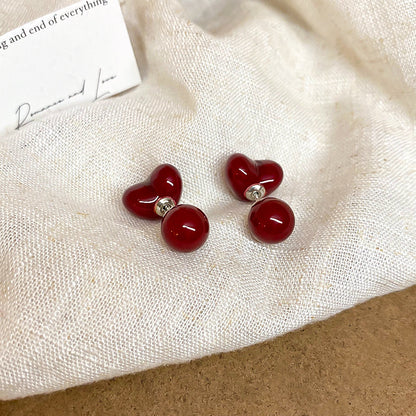 Gold Electroplated Sier Needle Red Dripping Earrings