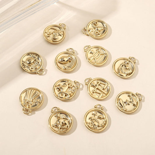 Real Gold Constellation Stainless Steel Round Pendants