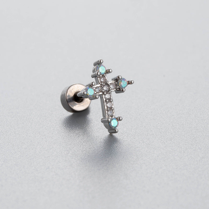 Titanium Steel Ear Bone Cross Bow Garland Screw Earrings
