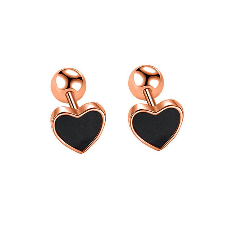 Women's & Men's Four-leaf Clover Thread Black Epoxy Love Heart Earrings