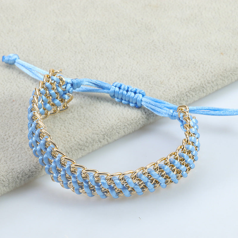 Colorful Chain Woven Wide Body Gold Bracelets