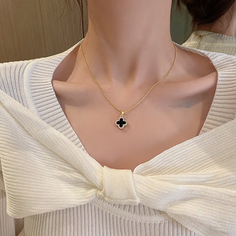 Female Black White Double-sided Design Sense Clavicle Necklaces