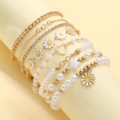 Small Golden Beads Love Daisy Pearl Bracelets