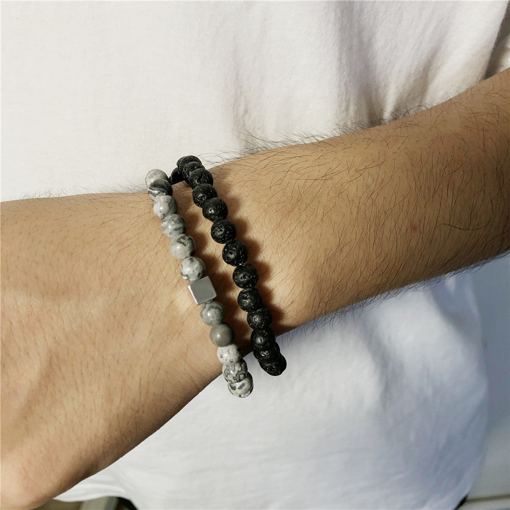 Men's Beaded Suit Haematite Cross Dumbbell Zircon Bracelets