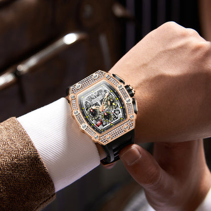 Men's Diamond Stylish Versatile Watch Tape Fast Mechanical Watches