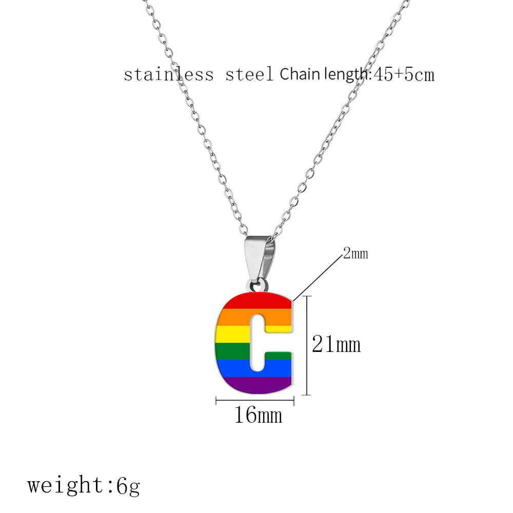 Women's Color Rainbow Letter Printing Titanium Steel Stainless Pendants