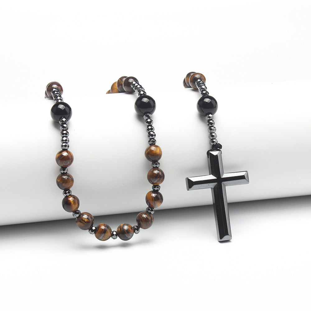 Men's Summer Black Natural Round Beads Long Chain Necklaces