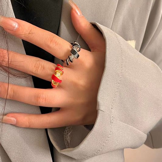 Wave Diamond Enamel Drop Oil Female Cold Rings