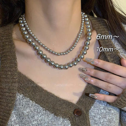 Fashionable Simple Gray Pearl Retro Affordable Necklaces