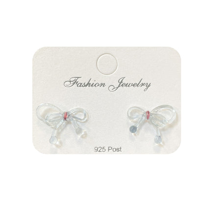 Contrast Color Bow Sier Needle Sweet Earrings