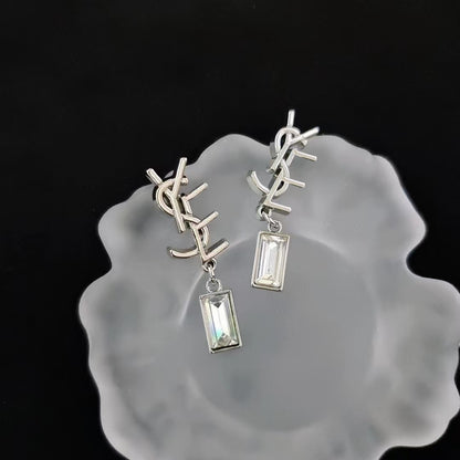 Women's & Men's Quality Collection Trending Rhinestone Letters Sier Earrings