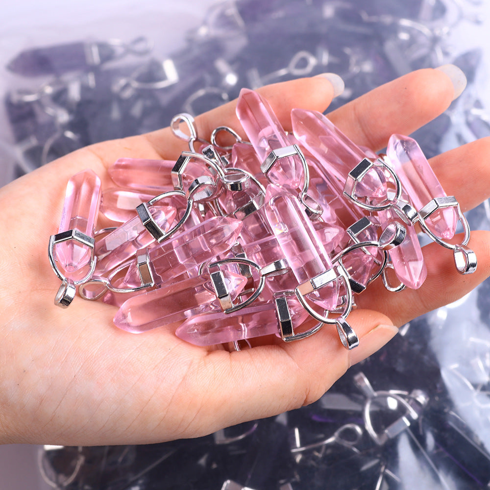 Natural Raw Gemstone Hexagon Prism Crystal Pendants