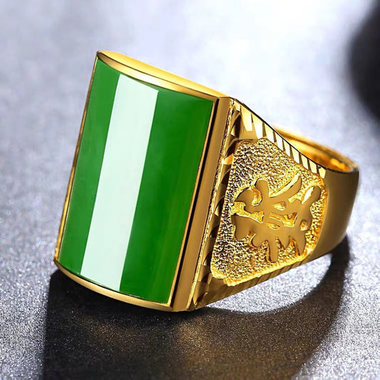 Men's Placer Gold Imitation Jade Around With Rings