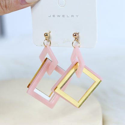 Women's Winter Mature Style Stitching Mirror Acrylic Simple Square Earrings