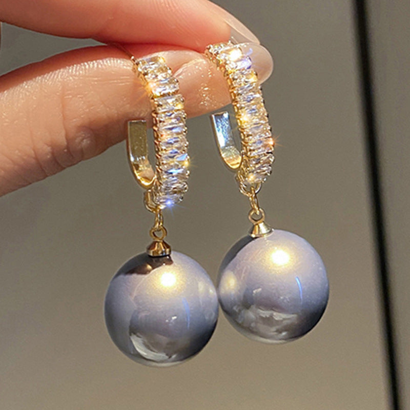 Women's Artificial Pearl Fashion Rhinestone Eardrop Temperament Earrings