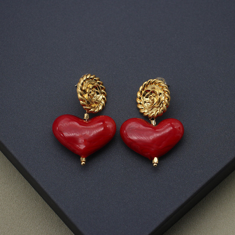 Ear Clip Niche Jewelry Red Love Glaze Earrings