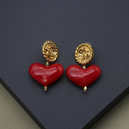 Ear Clip Niche Jewelry Red Love Glaze Earrings