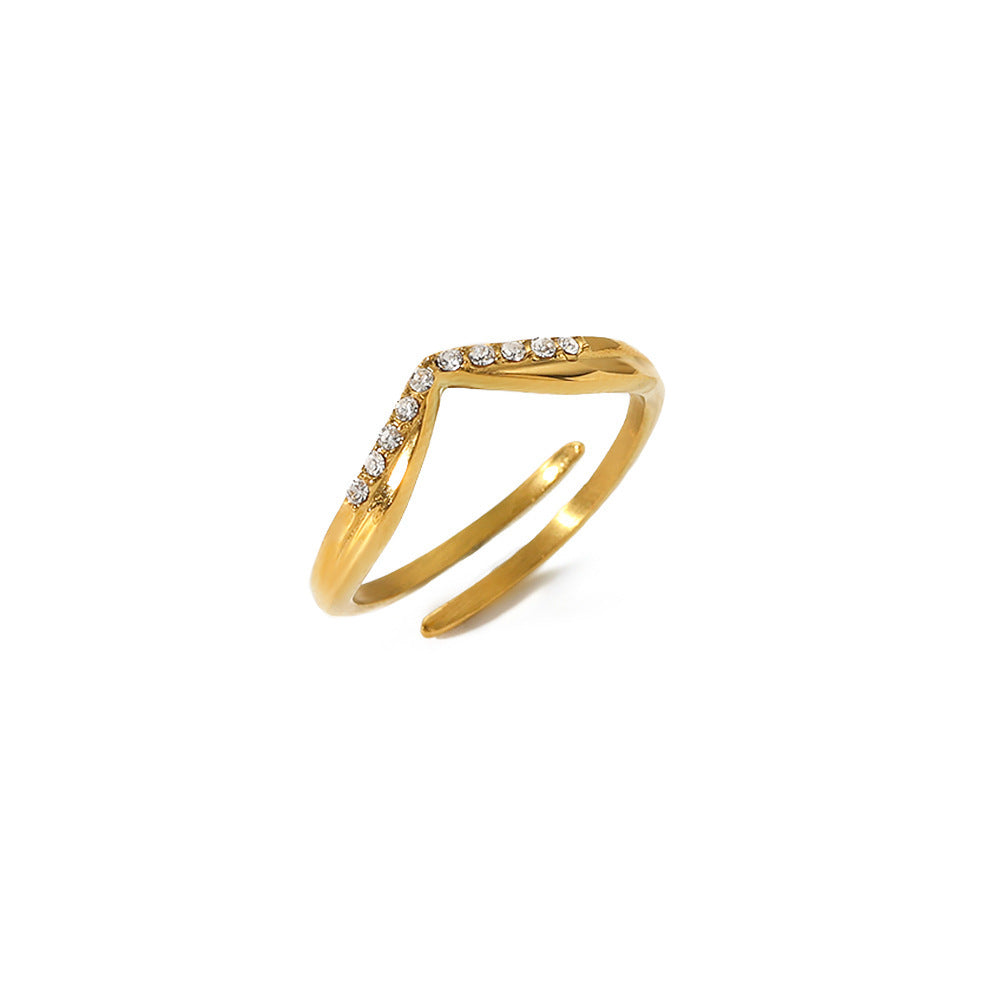 Gold-plated Inlaid Zircon Light Luxury Stainless Rings