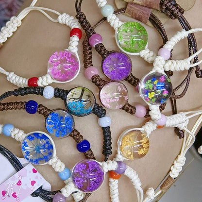 Dried Flower Crystal Glass Ball Hand-woven Tourist Bracelets