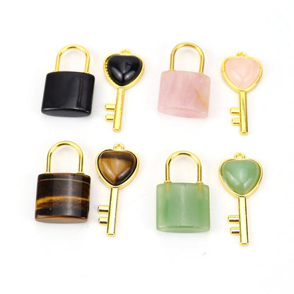 Natural Stone Love Key Heart Lock Pendants
