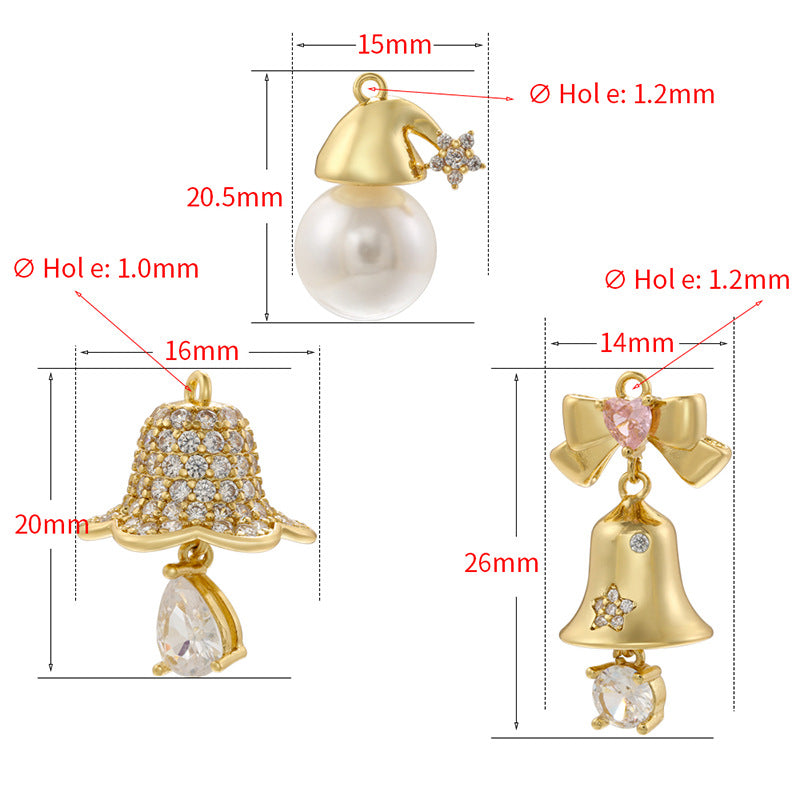 Gold Bow Jingling Bell Star Pearl Pendants