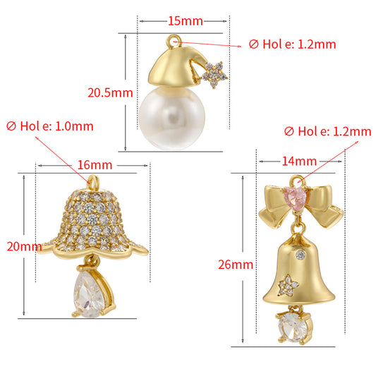 Gold Bow Jingling Bell Star Pearl Pendants