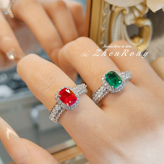Women's Luxury Fashion Elegant Red Corundum Vintage With Cotton Green Rings
