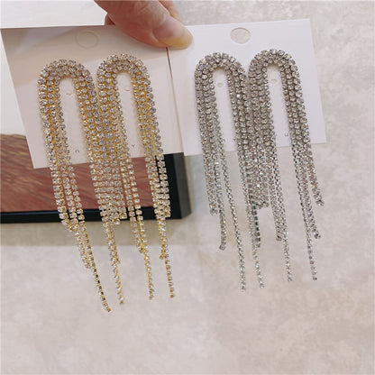 Women's For Exaggerated Rhinestone Eardrops Temperamental Tassels Fashion Personality Earrings