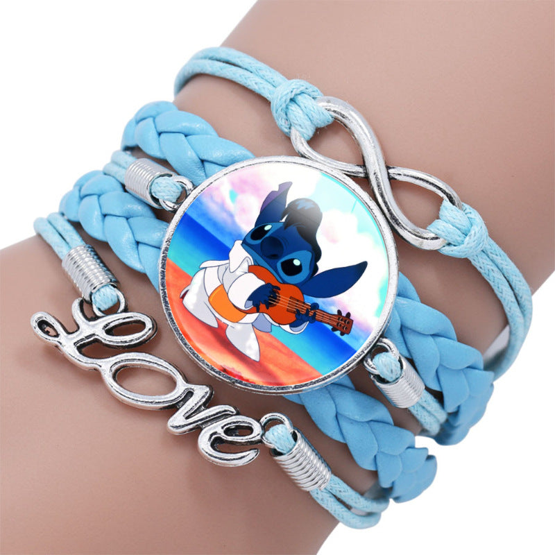 Cartoon Star Stitch Time Stone Leather Bracelets