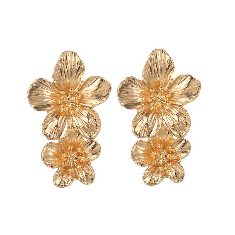 Trend Multicolor Double Layer Flower Simple Earrings