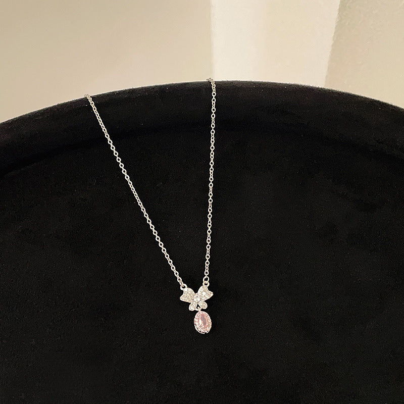 Pink Zircon Bow Meteor Female Gentle Niche Necklaces