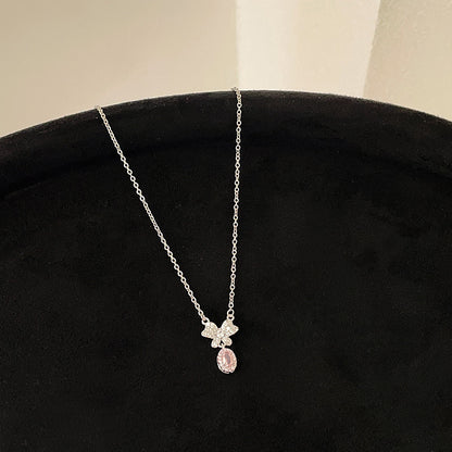 Pink Zircon Bow Meteor Female Gentle Niche Necklaces