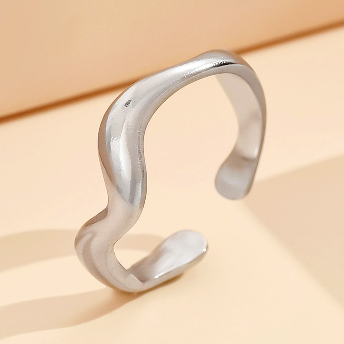 Irregular Curved Wave Female Open Stainless Rings