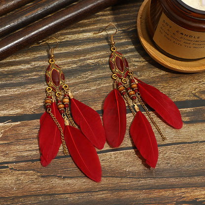 Long Feather Ethnic Style Tassel Yunnan Earrings