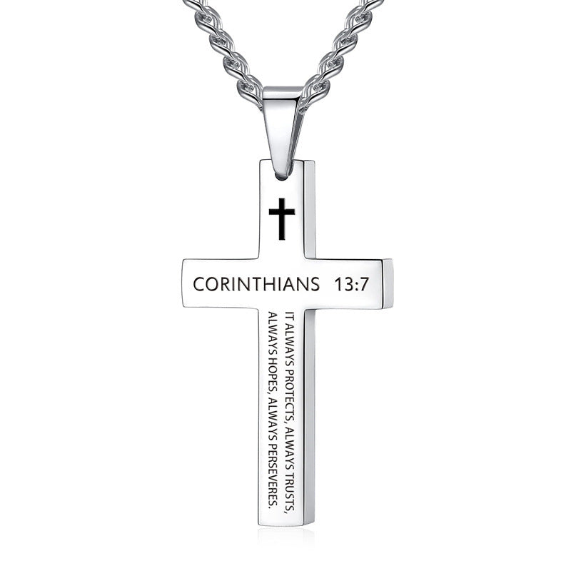 Cross Stainless Steel Color Oval Buckle Necklaces