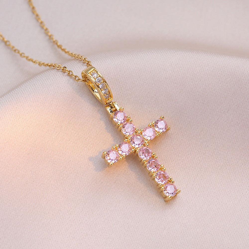 Female Style Ornament Zircon Niche Cross Necklaces