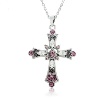 Bohemian Style Bright Crystal Colorful Cross Holiday Necklaces