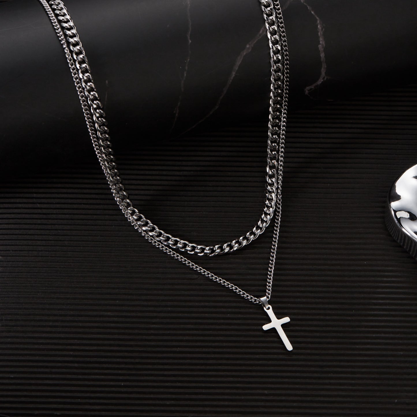 Men's Double Layer Cross Fashion Curb Hemp Necklaces